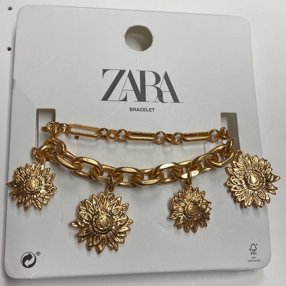 NWT. Zara Golden Set of two "Sunflowers" Metal Bracelets. - Picture 5 of 6